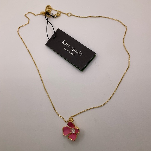 kate spade Jewelry - Kate Spade Gold Necklace with Pink Floral Charm
